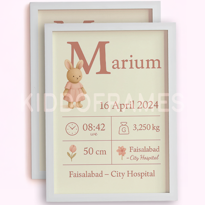 Blush Bunny Birth Stats — Personalized Baby Poster (Warm Cream)