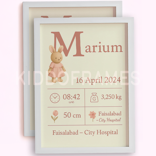 Blush Bunny Birth Stats — Personalized Baby Poster (Warm Cream)