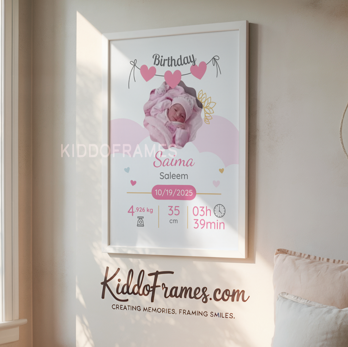 Name & Photo — Birth Stats (Hearts)