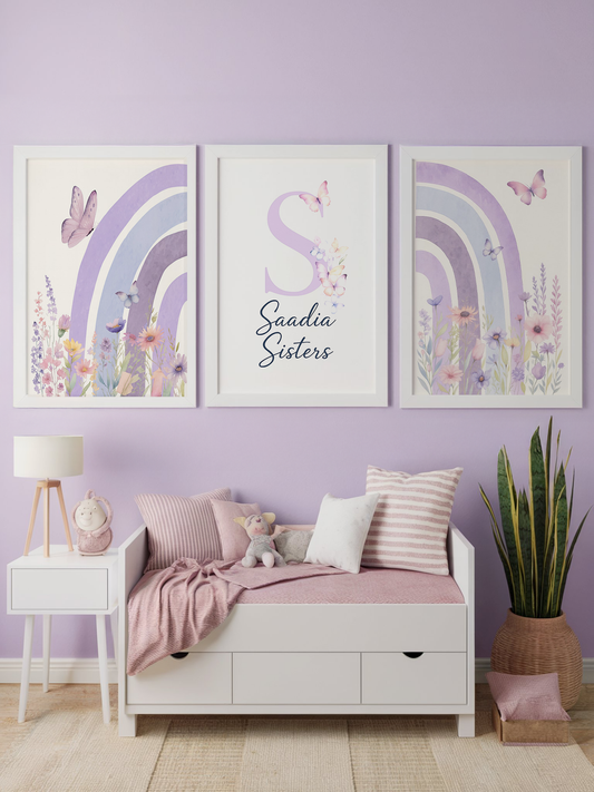 Set of 3: Lilac Floral Rainbow Posters