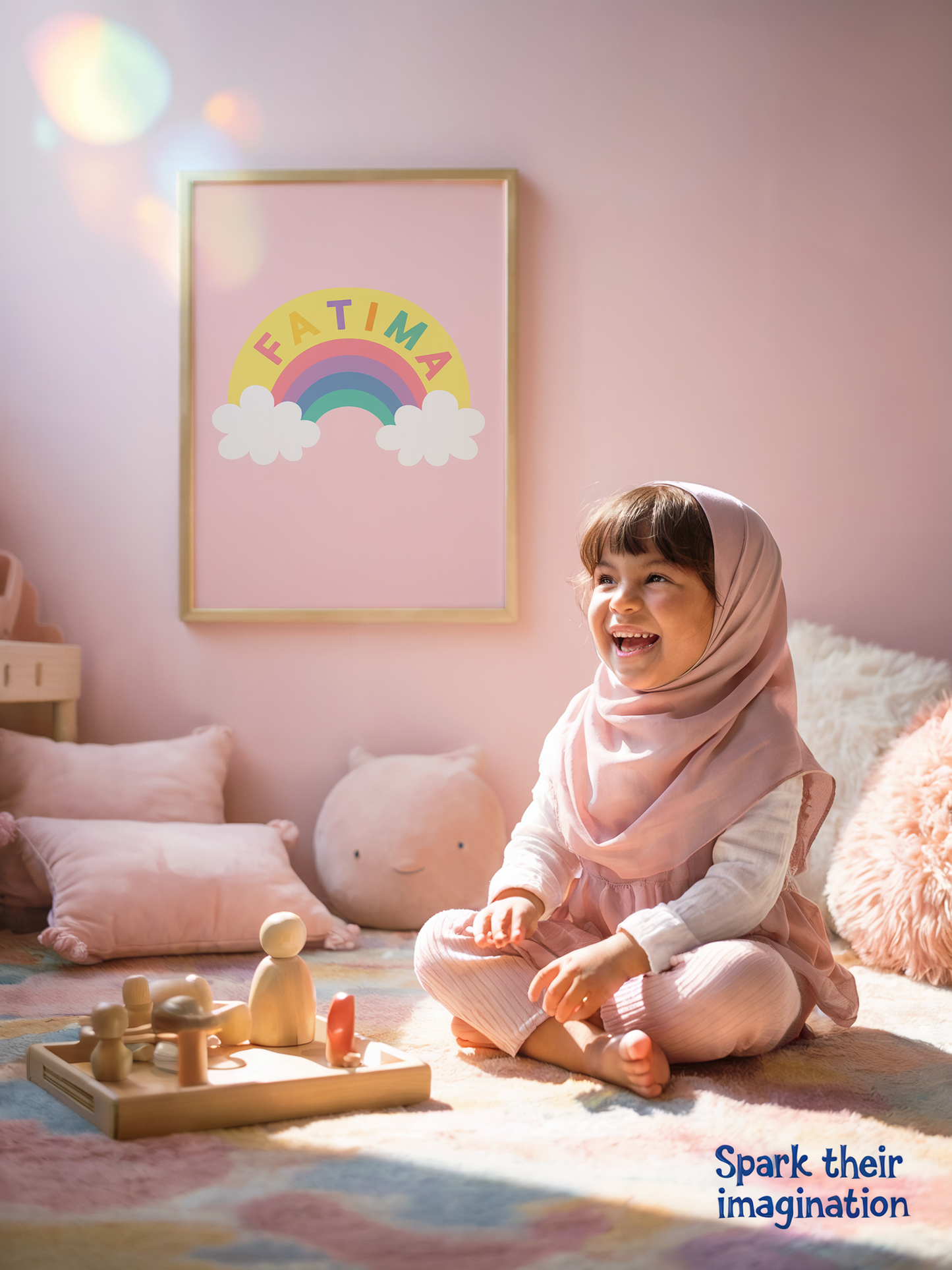 Rainbow Name — Personalized Kids Poster (Pastel Pink)